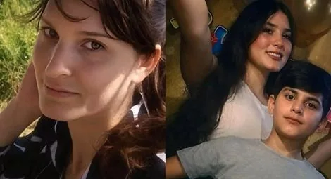 De izquierda a derecha: Amna Qaeer, su hija Lujayn Khansa y su hijo Issa Khansa.