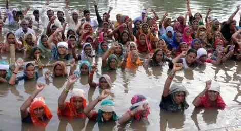 Narmada protest in water (India)