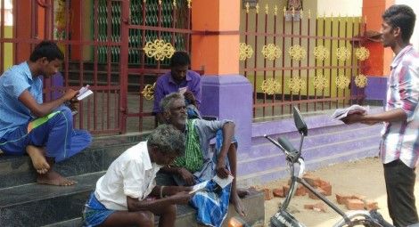 One of the Christians distributing tracts