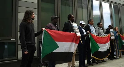 Protesters outside the Premier League headquarters in London.