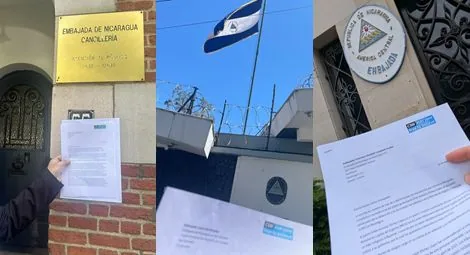 L-R: Petitions delivered to embassies in Brussels, San Salvador and Washington DC.