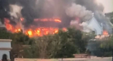 Video footage shows St Patrick's Cathedral on fire on 16 March. Credit: RVA Kachin/Facebook.
