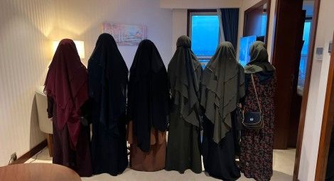 Six Yazidi women rescued from IS captivity. Credit: Twitter/@NadiaMuradBasee