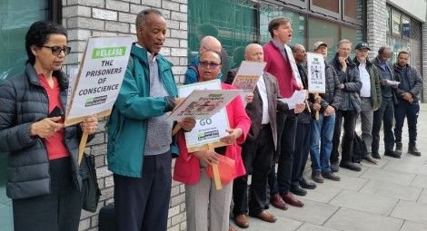Protesters outside the Eritrean Embassy in London.