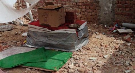 The Hindu altar inside the tuition centre, after the statue had been removed.