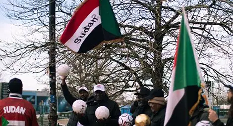 Protesters outside the Etihad Stadium in Manchester.