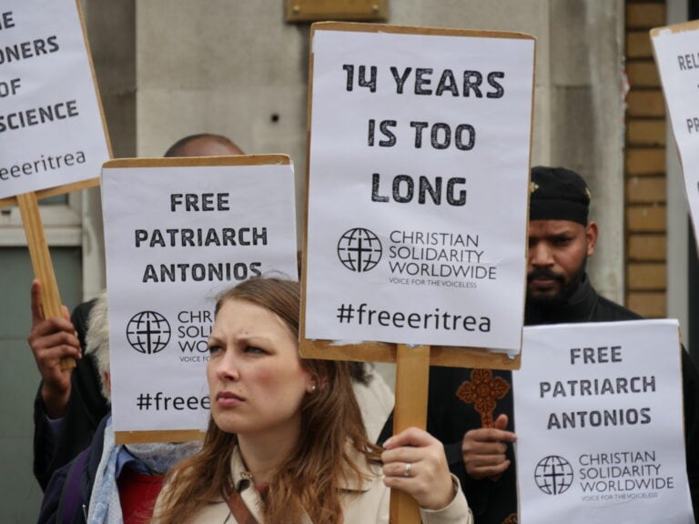 Heather Fenton protesting