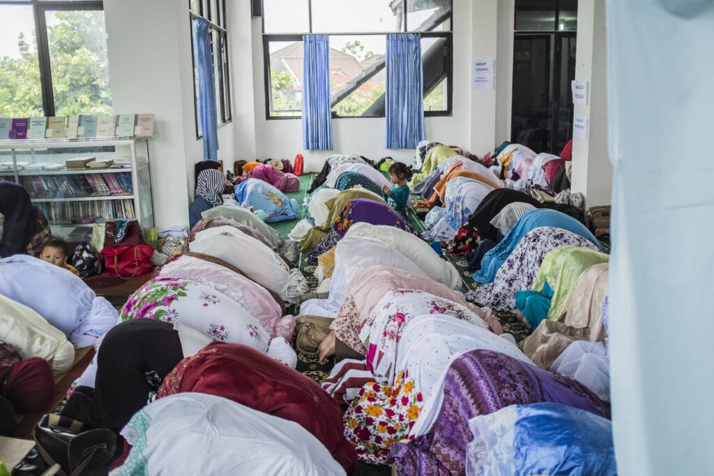Faithfuls praying at the local Ahmadiyya mosque in Bekasi, West Java, Indonesia