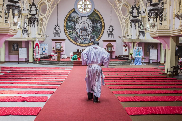 Prayers inside the Catholic Church of the Ascension, Kathmandu,